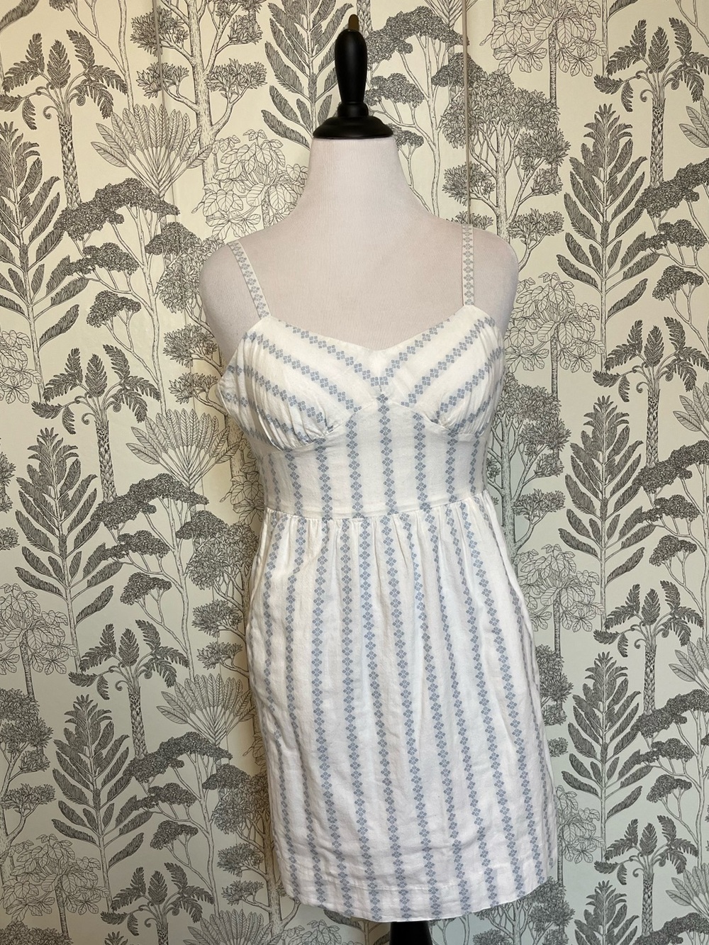 J.Crew White & Light Blue patterned Striped Summer Sundress graduation sz 10
